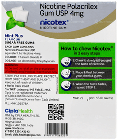 Nicotex 4mg Mint Plus Flavour Sugar Free Nicotine Gums 12 Nicotex 4mg Mint Plus Flavour Sugar Free Nicotine Gums 12