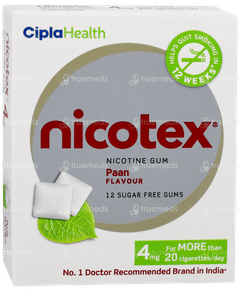 Nicotex 4mg Paan Flavour Sugar Free Nicotine Gums 12