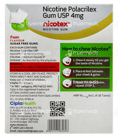 Nicotex 4mg Paan Flavour Sugar Free Nicotine Gums 12 Nicotex 4mg Paan Flavour Sugar Free Nicotine Gums 12