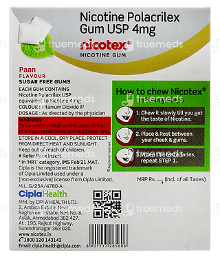 Nicotex Paan 4 MG Sugar Free Chewing Gum 12