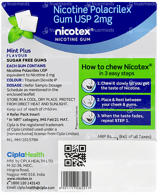 Nicotex 2mg Mint Plus Flavour Sugar Free Nicotine Gums 12
