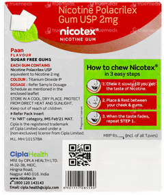 Nicotex 2mg Paan Flavour Sugar Free Nicotine Gums 12
