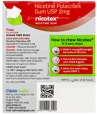 Nicotex 2mg Paan Flavour Sugar Free Nicotine Gums 12