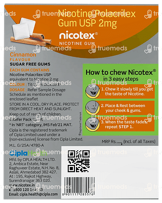 Nicotex 2mg Cinnamon Flavour Sugar Free Nicotine Gum 12