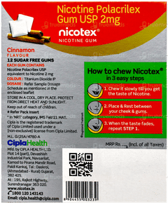 Nicotex 2Mg Cinnamon Flavour Sugar Free Nicotine Gums 12
