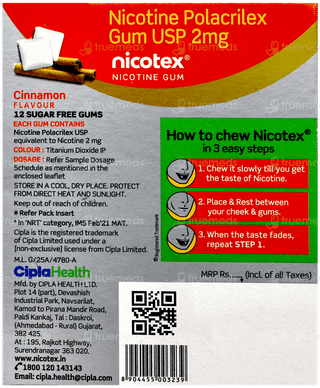 Nicotex 2Mg Cinnamon Flavour Sugar Free Nicotine Gums 12