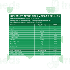 Hk Vitals Apple Cider Vinegar 750mg Apple Flavour No Added Sugars Gummies 60