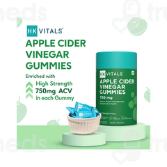 Hk Vitals Apple Cider Vinegar 750mg Apple Flavour No Added Sugars Gummies 60