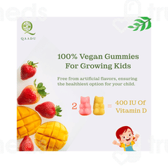 Qaadu Kids Calcium & Vitamin D Mango & Strawberry Flavour Gummies 60