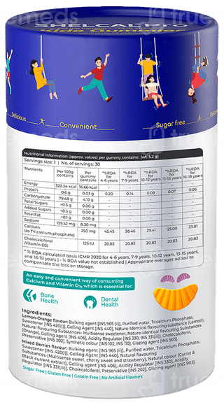 Shelcal Pro Kids Lemon & Orange Mixed Berries Flavour Sugar Free Gummies 30