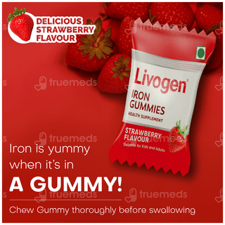New Livogen Iron Gummies Strawberry Flavor | From India's No.1 Doctor Recommended Iron Supplement Brand | Iron Helps Reduce Tiredness And Maintain Healthy Hair | 3x Iron Absorption | 30 Veg Gummies