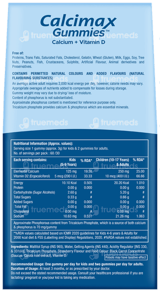 Calcimax Strawberry Flavour Sugar Free Gummies 60