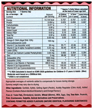 Eyetamin Strawberry & Orange Flavour No Added Sugar Gummies 30
