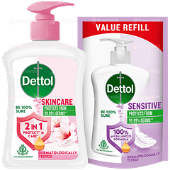 Dettol Skincare Liquid Hand Wash 200ml With Sensitive Liquid Refill 175ml Free
