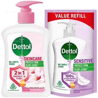 Dettol Skincare Liquid Hand Wash 200ml With Sensitive Liquid Refill 175ml Free