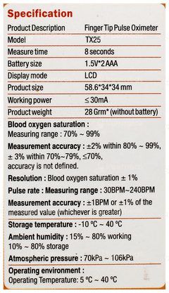 Tushti Finger Tip Pulse Oximeter Tx 25