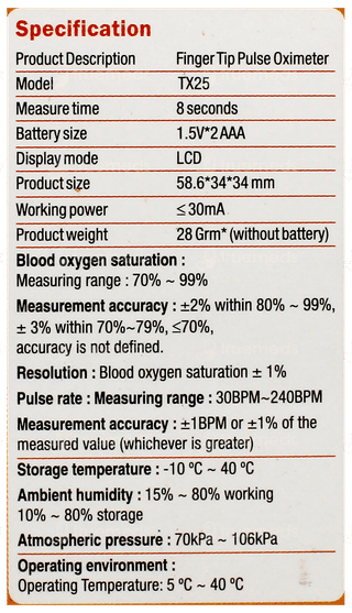 Tushti Finger Tip Pulse Oximeter Tx 25