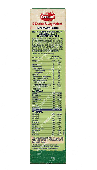 Nestle Cerelac 5 Grains & Vegetables From 18 To 24 Months Baby Cereal 300gm
