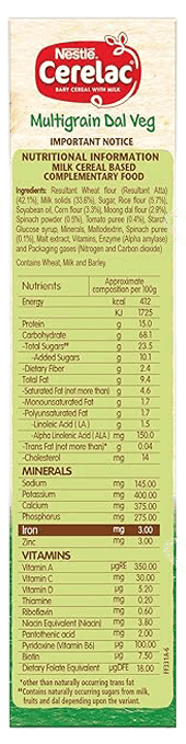 Nestle Cerelac Multigrain Dal Veg From 12 To 24 Months Baby Cereal 300Gm