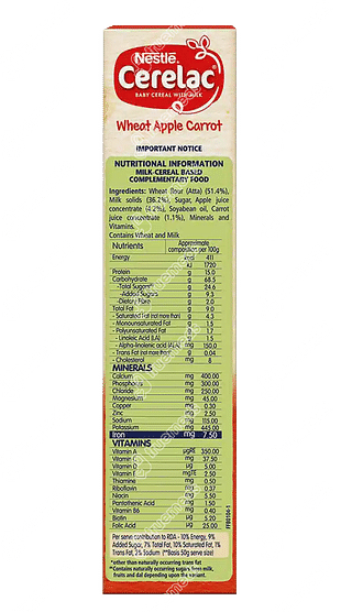Nestle Cerelac Wheat Apple Carrot From 6 To 24 Months Baby Cereal 300gm