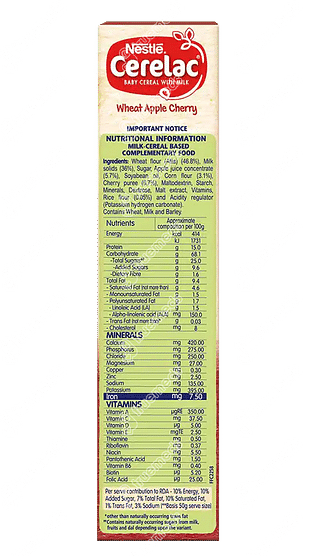 Nestle Cerelac Wheat Apple Cherry From 8 To 24 Months Baby Cereal 300gm