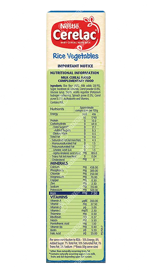 Nestle Cerelac Rice Vegetables From 8 To 24 Months Baby Cereal 300gm