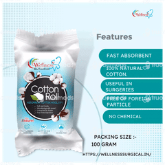 Wellness Surgical Cotton Roll 100 GM