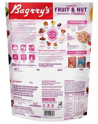 Bagrrys Crunchy Fruit And Nut With Cranberries Muesli 750 GM