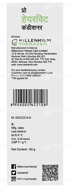 Millennium Herbal Care Pro Hairvit Hair Conditioner 60 GM Millennium Herbal Care Pro Hairvit Hair Conditioner 60 GM