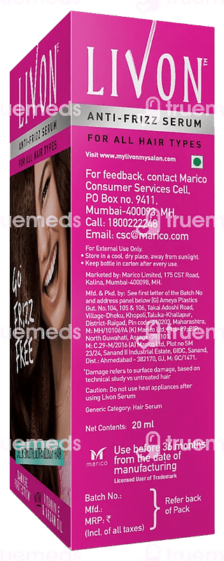 Livon Anti Frizz For All Hair Types Serum 20ml