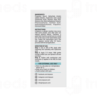Rejusure 2% Alpha Arbutin + 2% Hyaluronic Acid + 1% Kojic Acid Facial Serum 30ml