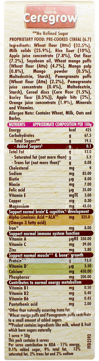 Nestle Ceregrow Multigrain With Milk & Fruits From 2 To 6 Years Kids Cereal 300gm