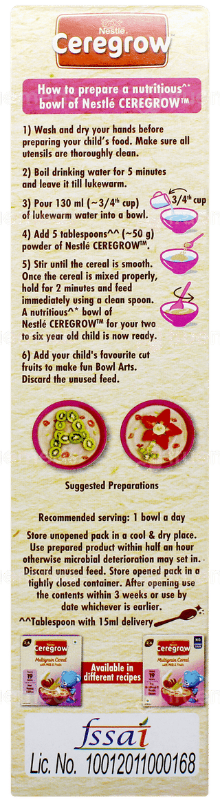 Nestle Ceregrow Multigrain With Milk & Fruits From 2 To 6 Years Kids Cereal 300gm