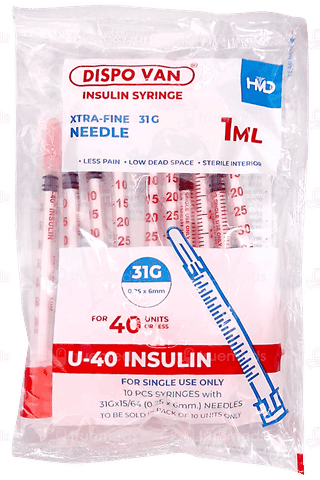 Dispo Van 40Iu 31G Insulin Syringe 1Ml Pack Of 10