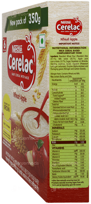 Nestle Cerelac Wheat Apple From 6 To 24 Months  Baby Cereal 350gm