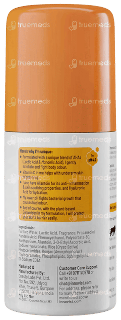 Chemist At Play 4% Lactic Acid And 1% Mandelic Acid Peach Fragrance Odour Control Underarm Roll On 40ml