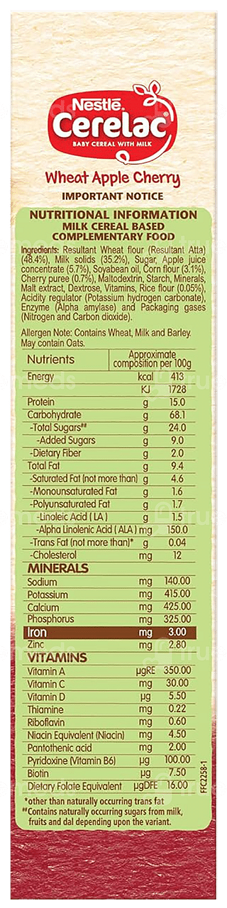 Nestle Cerelac Wheat Apple Cherry From 8 To 24 Months Cereal 350gm