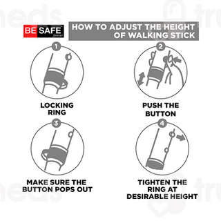 Be Safe Forever Height Adjustable Grey Steel Adult Walking Cane Support Stick 1