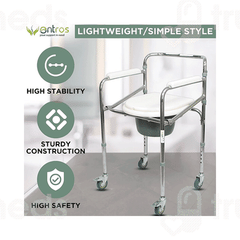 Entros Kl696 Premium Steel Height Adjustable With Castors Commode Chair 1