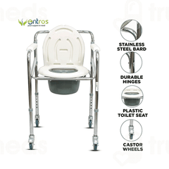 Entros Kl696 Premium Steel Height Adjustable With Castors Commode Chair 1
