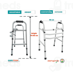 Ambitech Ms Height Adjustable & Double Bar Folding Walker Grey 1
