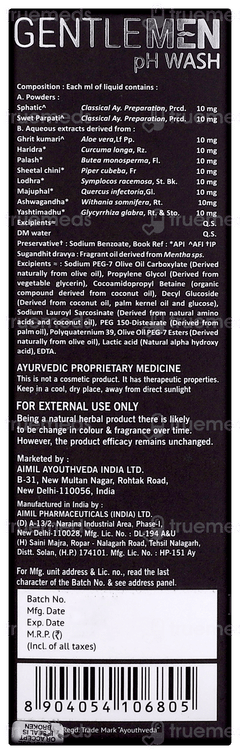 Ayouthveda Gentle Men Ph Wash 180ml