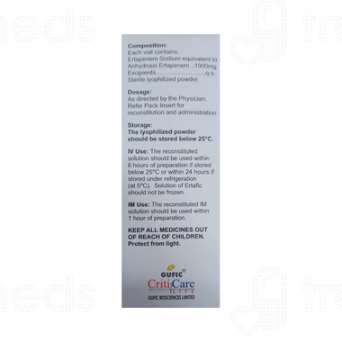 Ertafic 1000 Mg Injection 1 - Uses, Side Effects, Dosage, Price | Truemeds