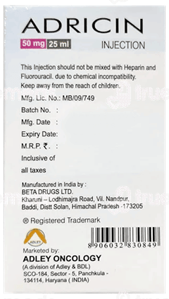 Adricin 50 Mg Injection 25 Ml