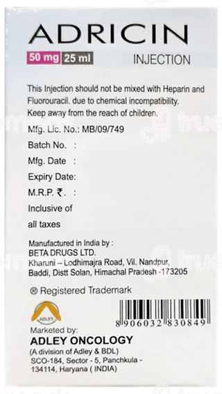 Adricin 50 Mg Injection 25 Ml