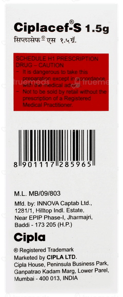 Ciplacef S 1.5g Injection 1 Ciplacef S 1.5g Injection 1