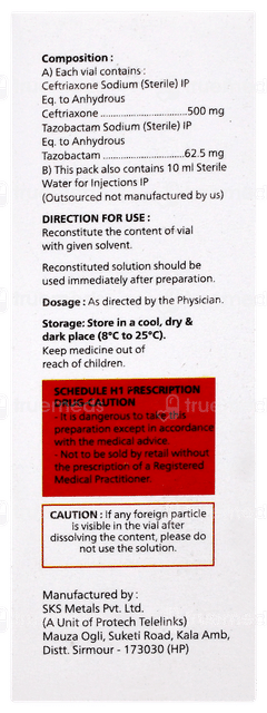 Cefmac Tz 562.5mg Injection 1 Cefmac Tz 562.5mg Injection 1