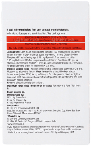 Humalog 100Iu Junior Kwikpen Injection 3Ml