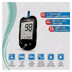 Accusure Simple 4th Generation Blood Glucose Monitor With 25 Test Strips Free