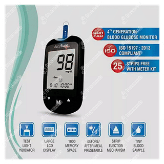 Accusure Simple 4th Generation Blood Glucose Monitor With 25 Test Strips Free